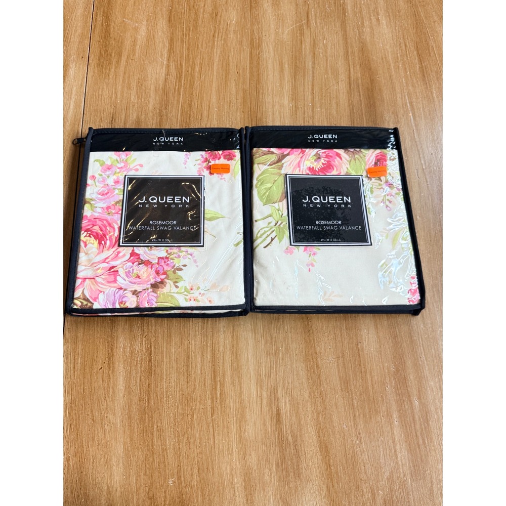 J. Queen New York Rosemoor Waterfall Swag Valance Set of 2 Floral Pink 49x33